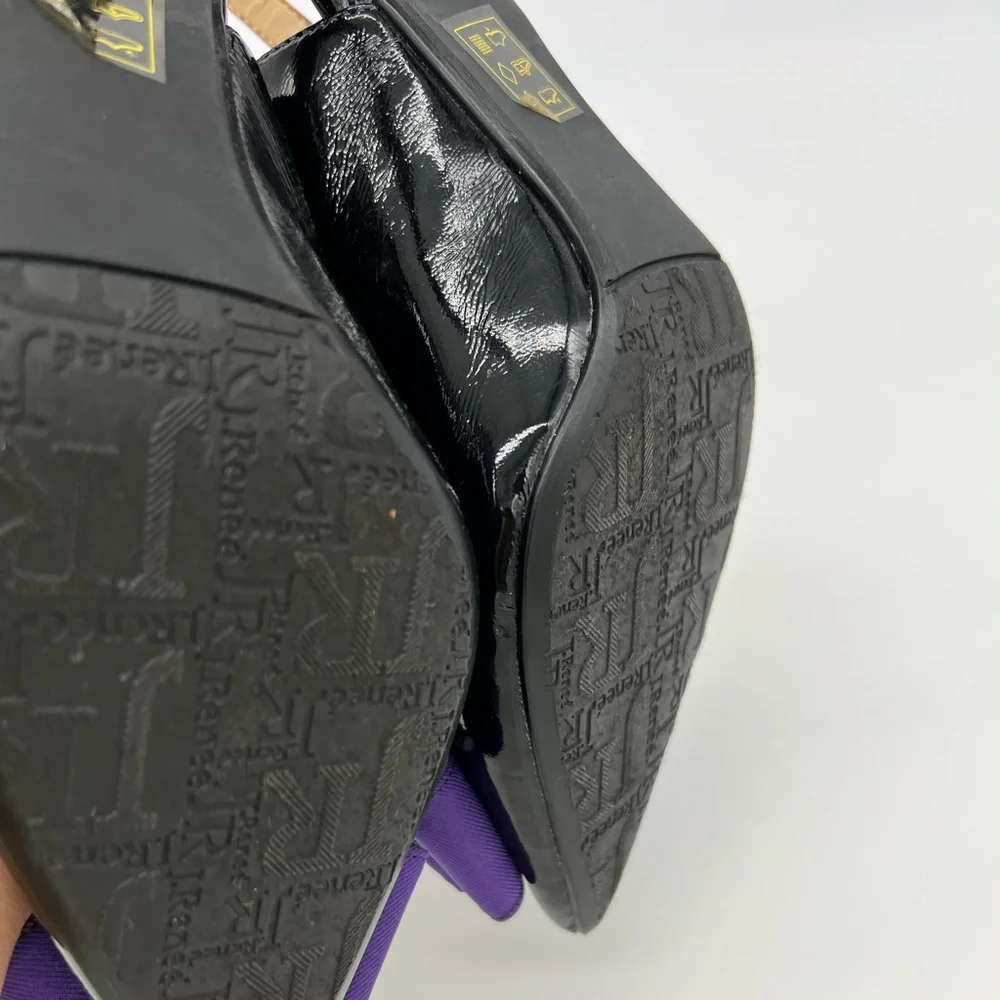 J Renee Marva Slingback Size 7 M Black Patent Leather Purple Bow - Picture 16 of 16